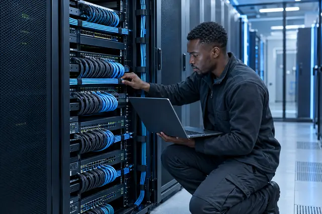 Baie informatique câblée dans un local technique